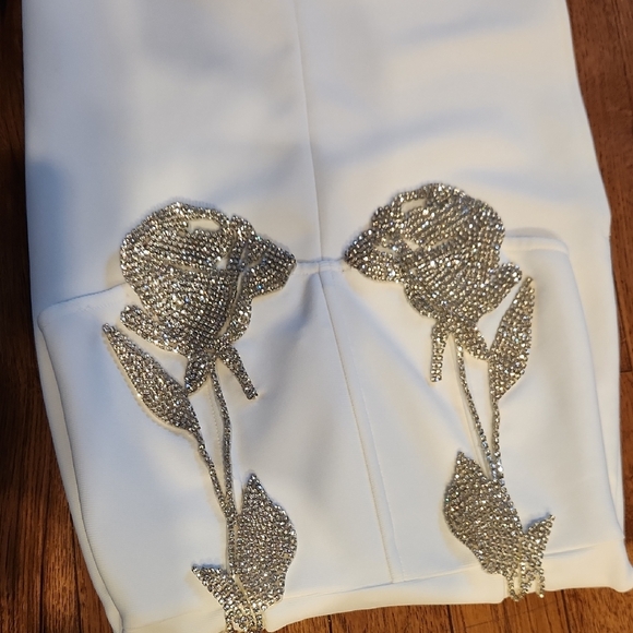 Fashion Nova White Strapless Embellished Maxi Dress with High Slit Size Small - Picture 8 of 8